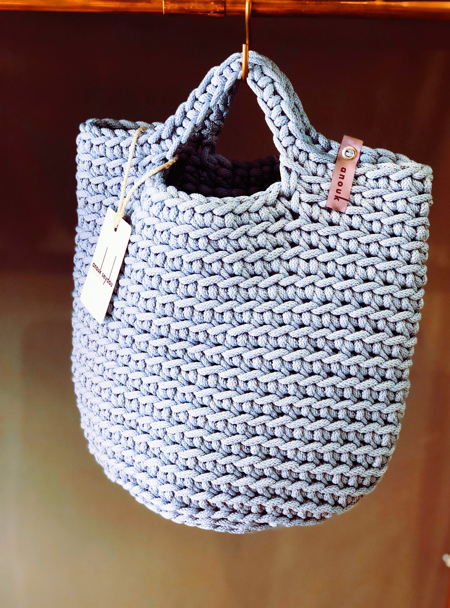 Scandinavian Style Tote Bag Short Handles Baby Blue Handmade