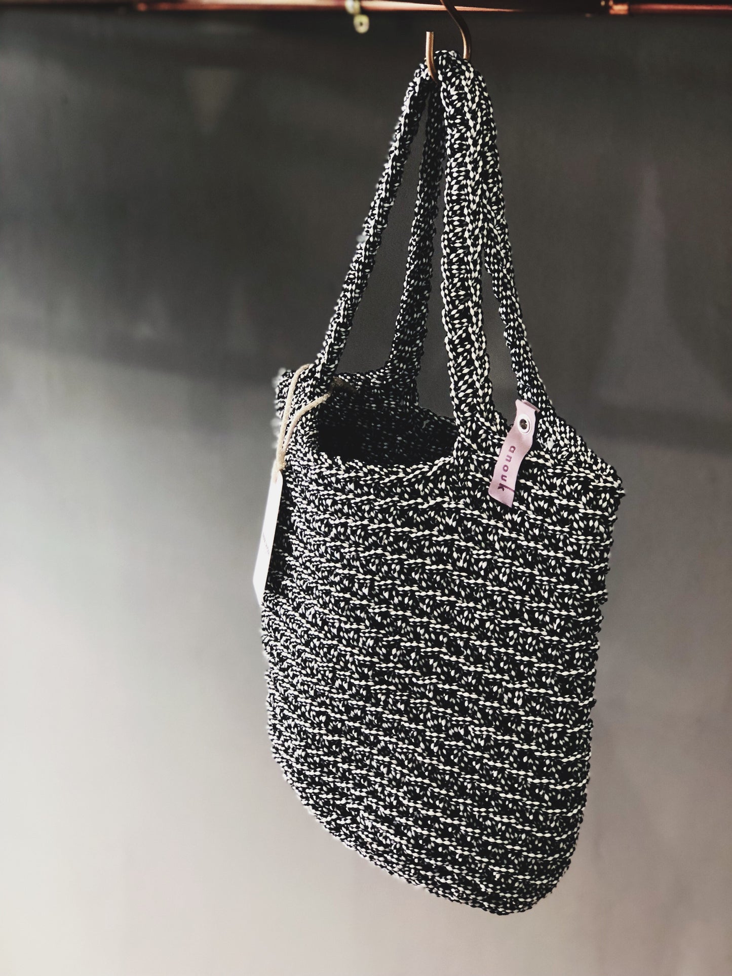 Scandinavian Style Crochet Tote Bag Handmade Knitted Handbag Gift for Her Gray Mixcolor