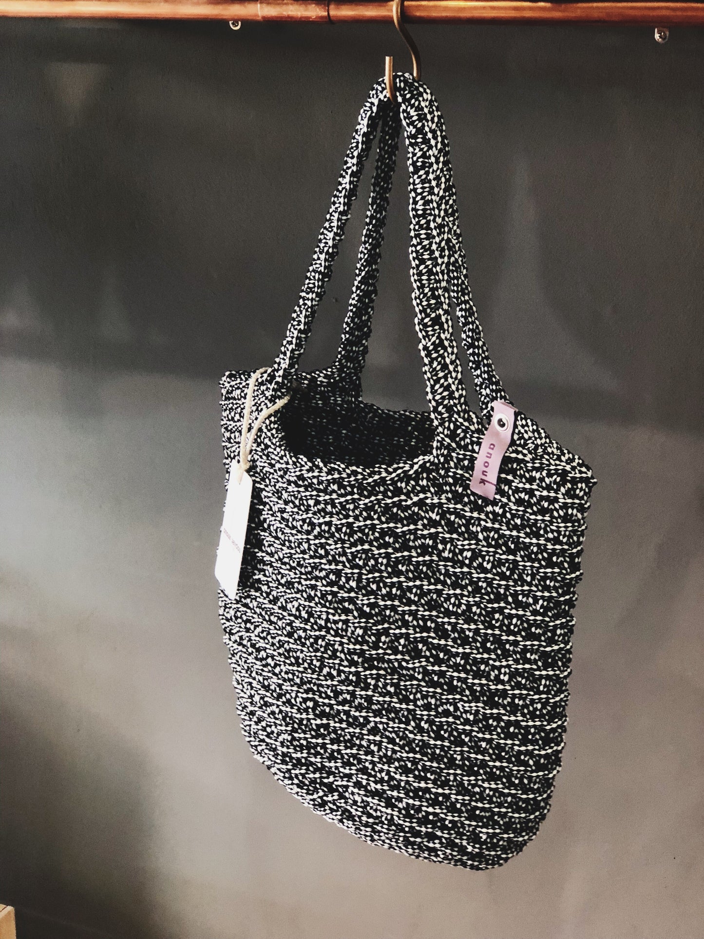 Scandinavian Style Crochet Tote Bag Handmade Knitted Handbag Gift for Her Gray Mixcolor