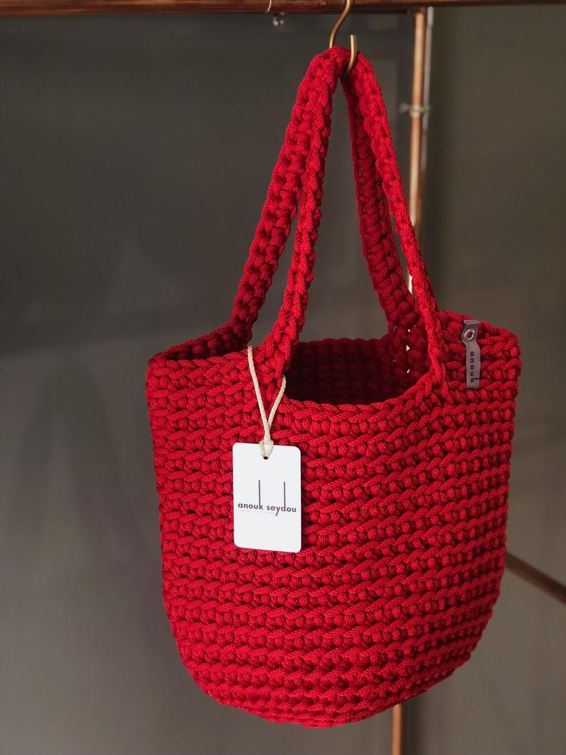 Scandanavian Tote Bag with Long Handles Handmade Classic Red