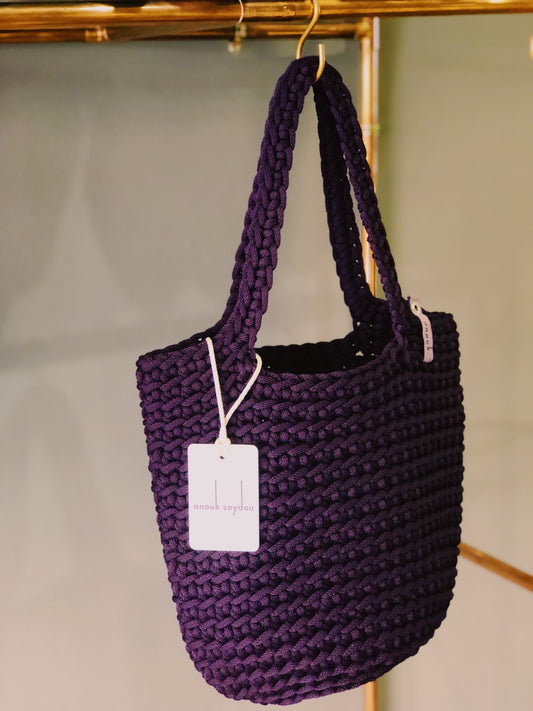 Scandinavian Style Crochet Tote Bag Handmade Knitted Handbag Gift for Her DEEP VIOLET color