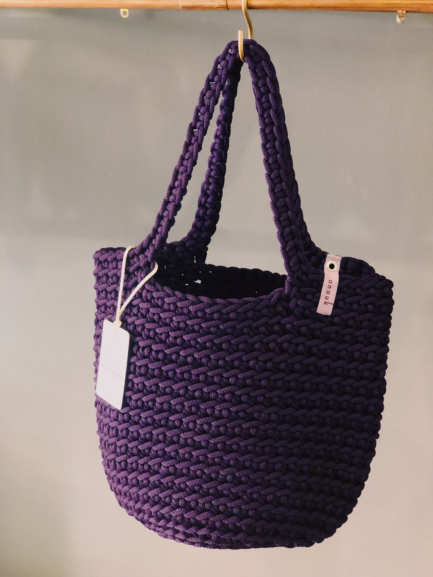 Scandinavian Style Crochet Tote Bag Handmade Knitted Handbag Gift for Her DEEP VIOLET color