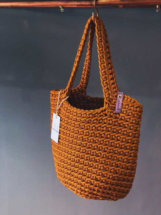 Scandinavian Style Crochet Tote Bag Handmade Knitted Handbag Gift for Her Caramelo color