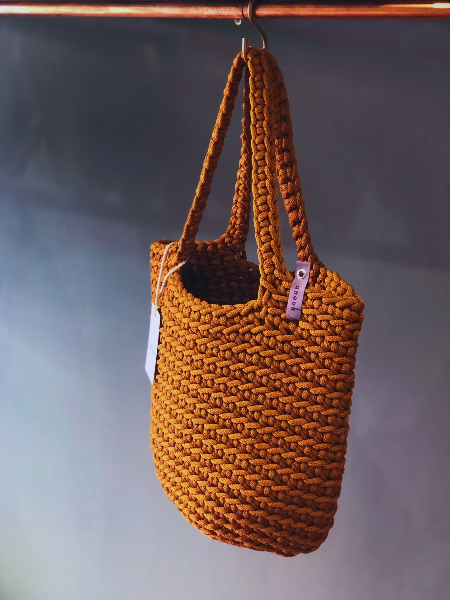 Scandinavian Style Crochet Tote Bag Handmade Knitted Handbag Gift for Her Caramelo color