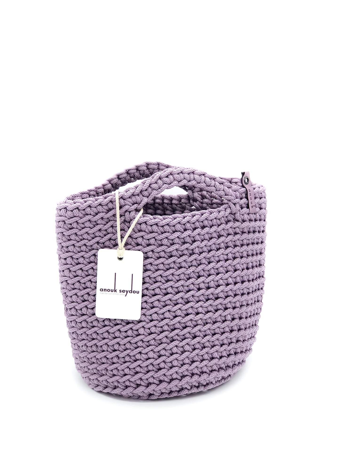 Scandinavian Style Handmade Crochet Tote Bag with Short Handles Glossy Lilac