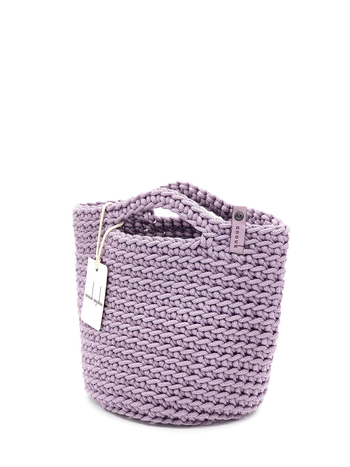 Scandinavian Style Handmade Crochet Tote Bag with Short Handles Glossy Lilac