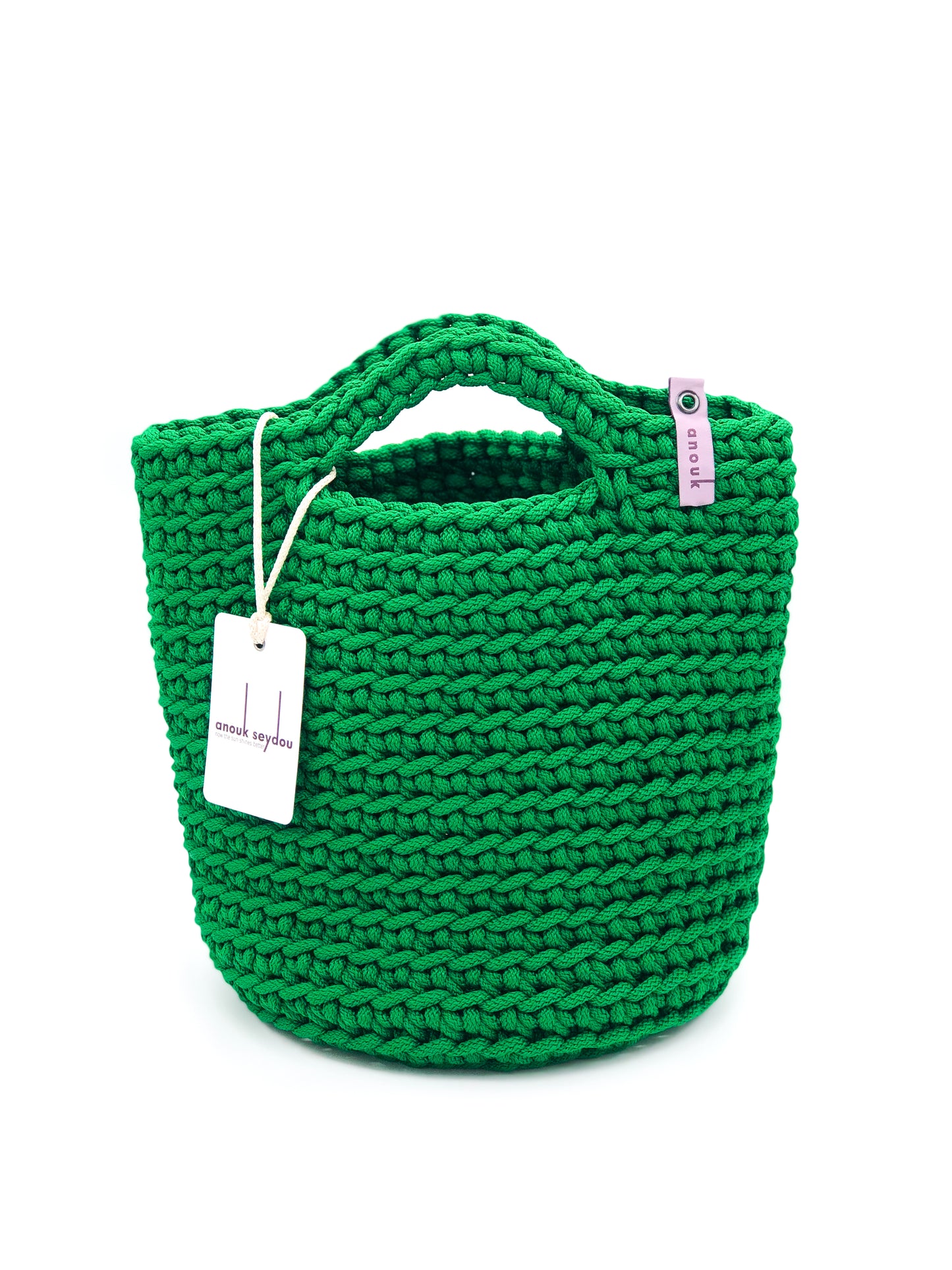 Scandinavian Style Crochet Tote Bag Kelly Green Short Handles