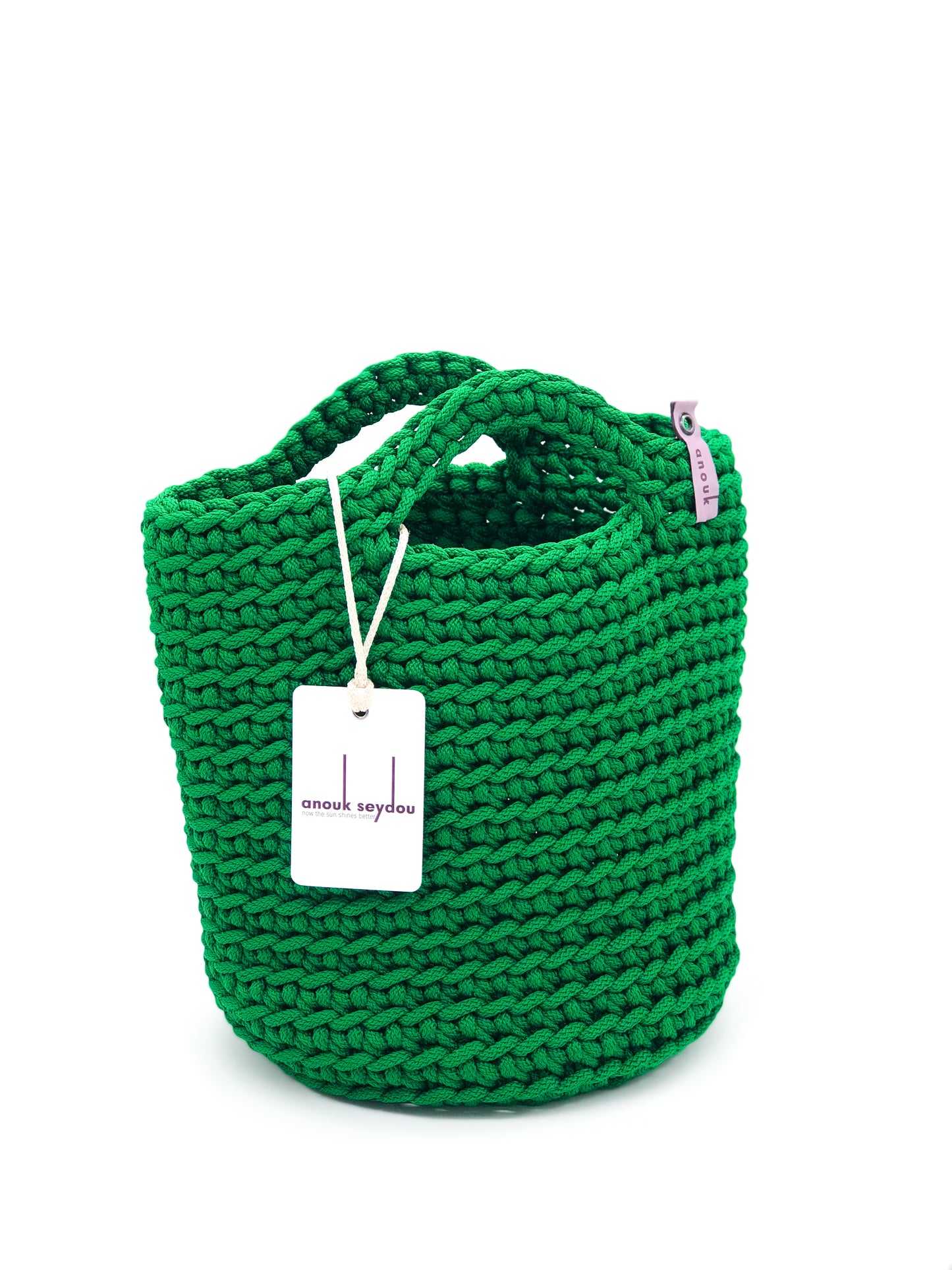 Scandinavian Style Crochet Tote Bag Kelly Green Short Handles