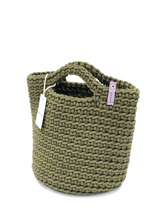 Scandinavian Style Handmade Crochet Tote Bag Short Handles-Khaki