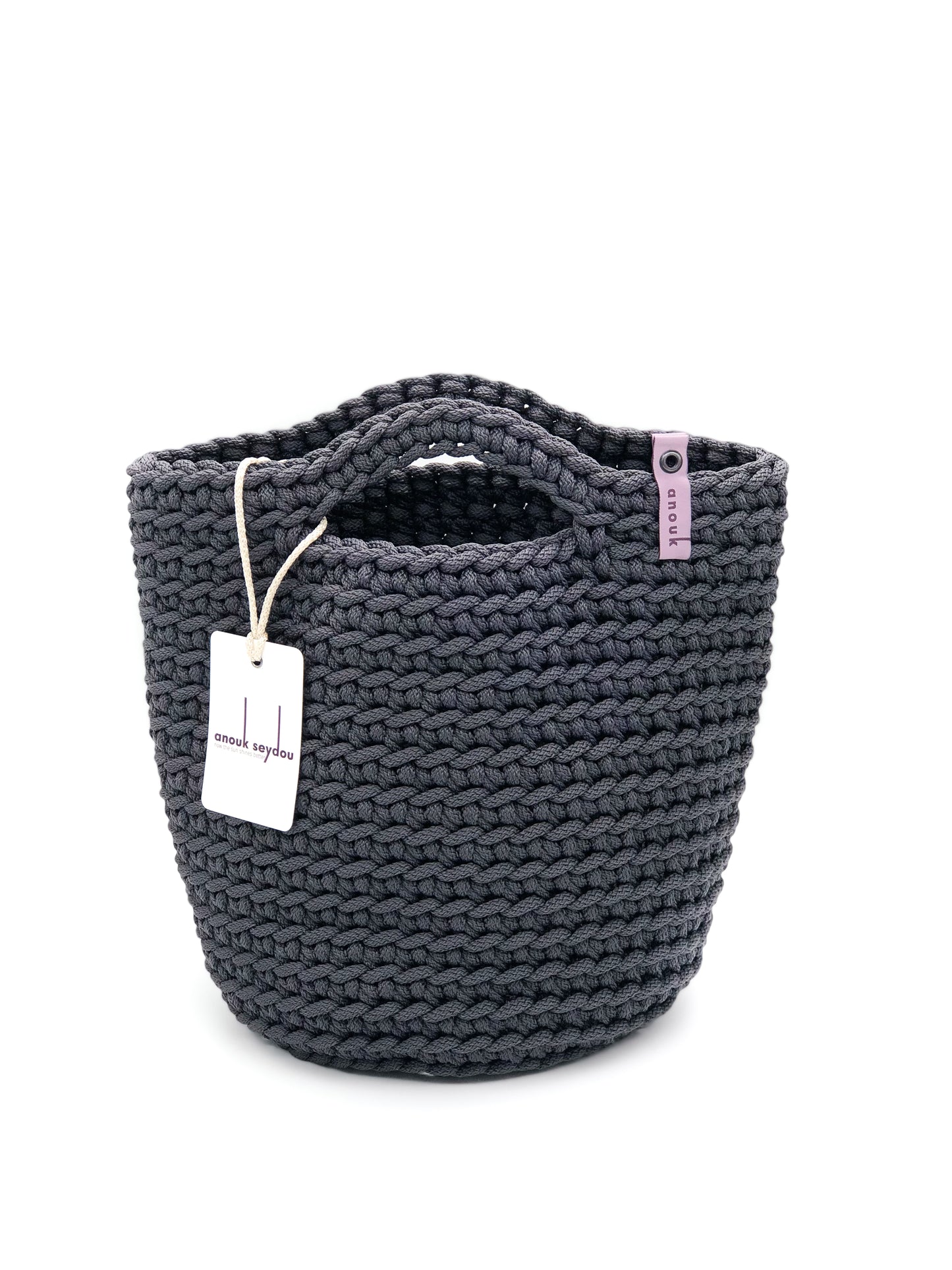 Scandinavian Style Crochet Tote Bag Handmade Matte Gray with Short Handles