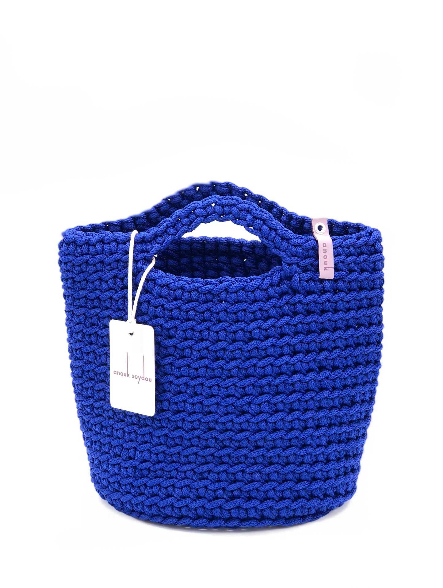 Scandinavian Style Handmade Crochet Tote Bag with Short Handles Midnight Blue
