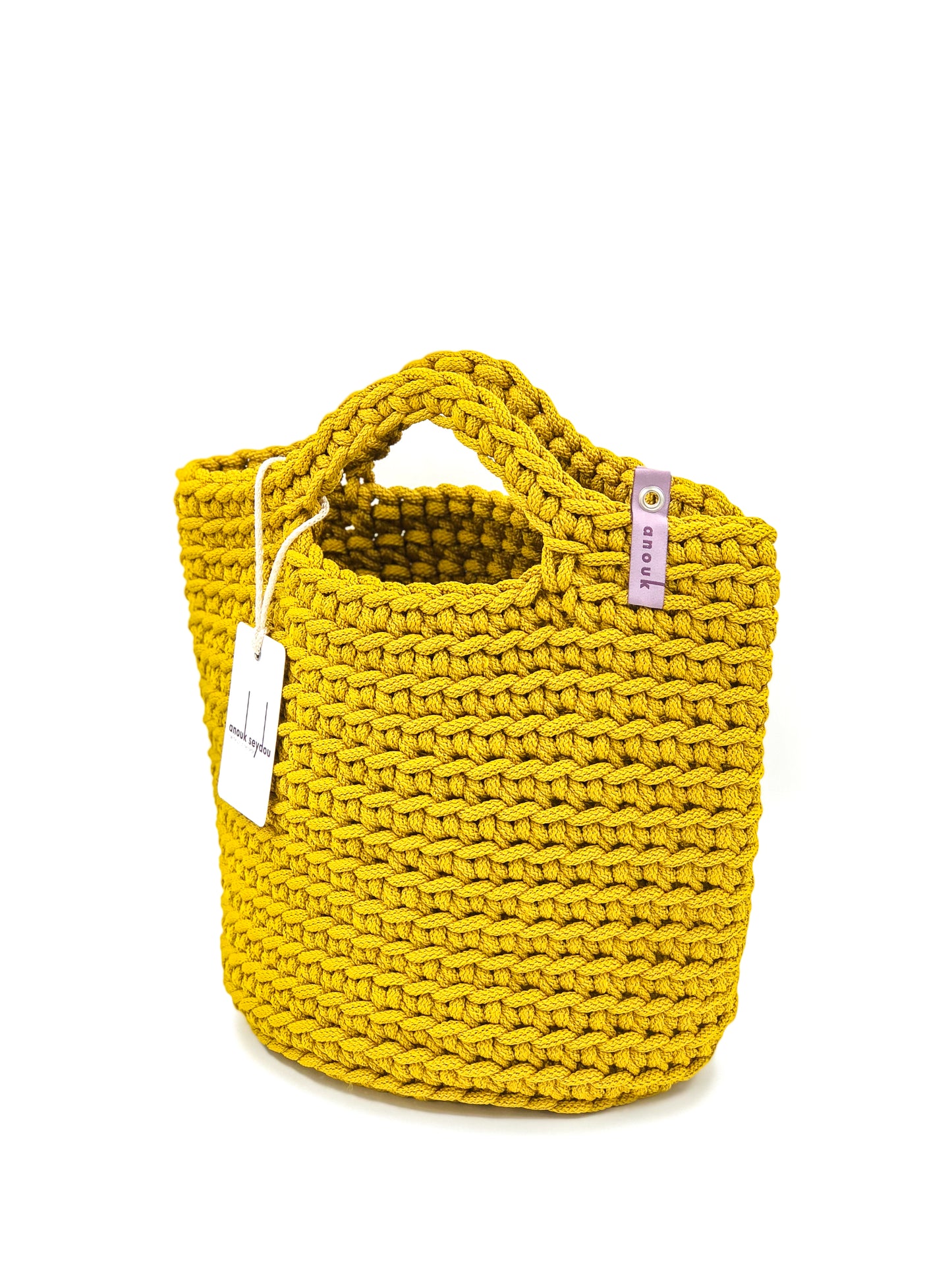 Scandinavian Style Crochet Handmade Bag with Short Handles Mustard Seed