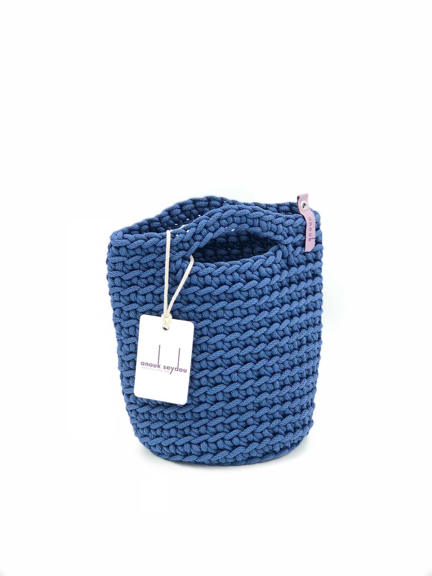 Tote Bag Scandinavian Style Navy Blue Crochet   Size MINI