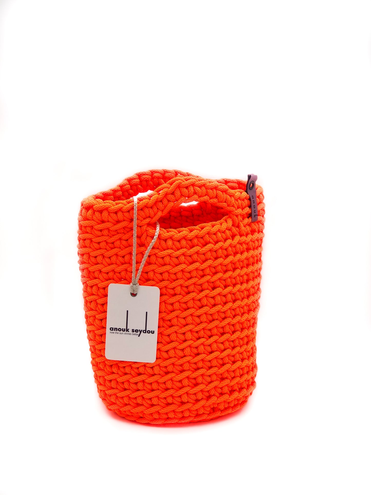 Tote Bag Scandinavian Style Neon Orange Crochet Size MINI