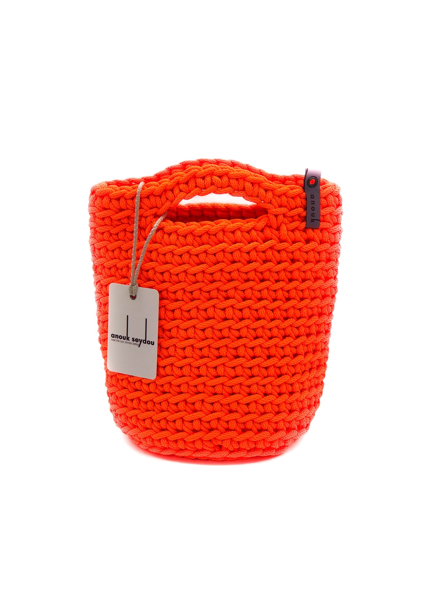 Tote Bag Scandinavian Style Neon Orange Crochet Size MINI