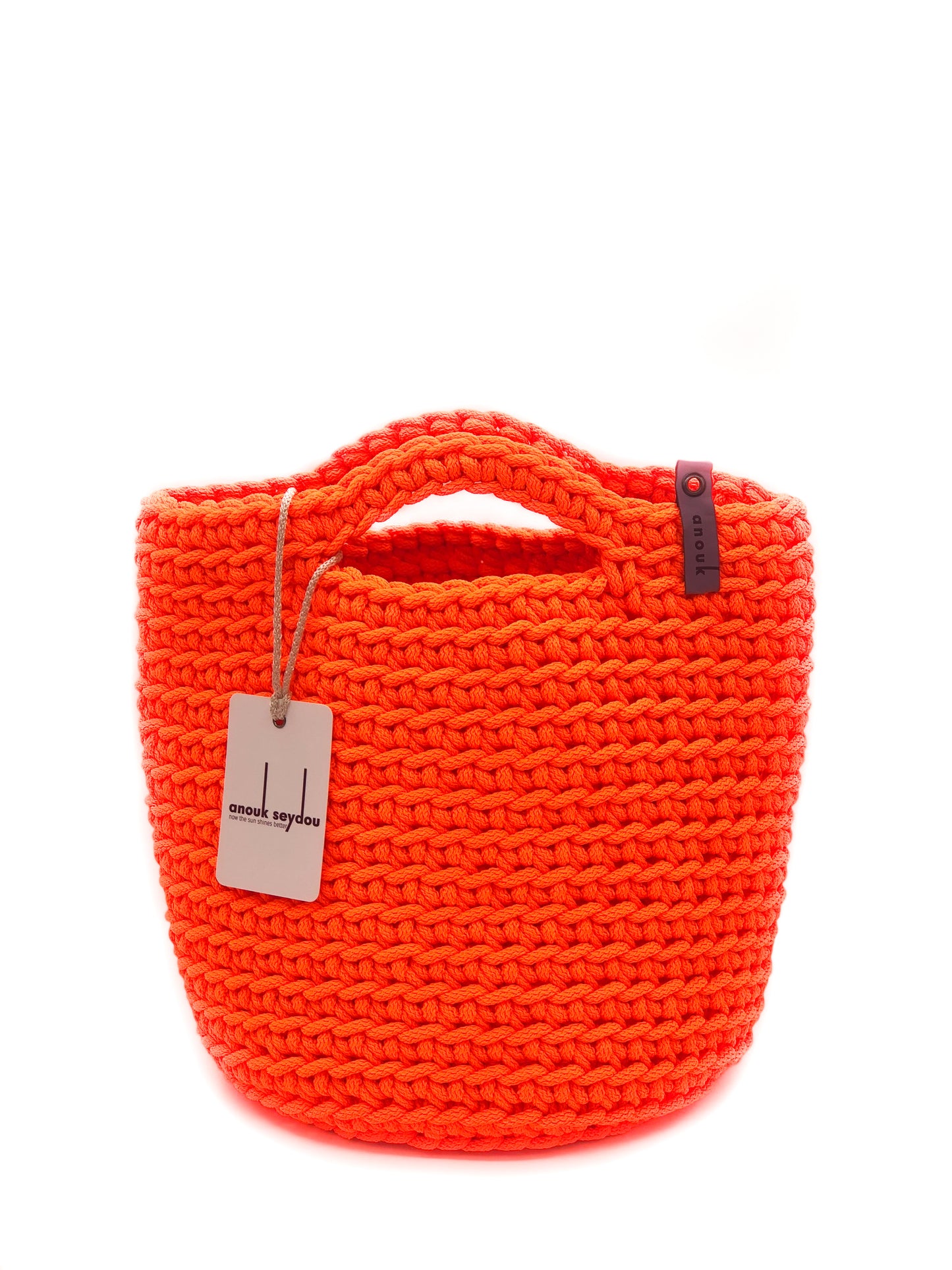 Scandinavian Style Handmade Crochet Bag Neon Orange Short Handles