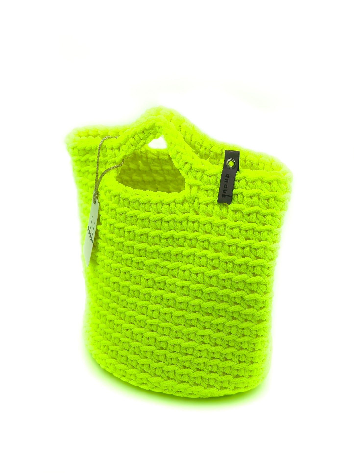 Scandinavian Style Handmade Crochet Tote Bag Short Handles Neon Yellow