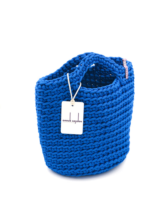 Scandinavian Style Handmade Crochet Tote Bag Short Handles Ocean Blue