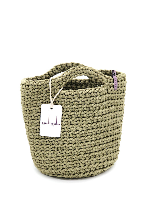 Scandinavian Style Handmade Crochet Tote Bag with Short Handles Olive
