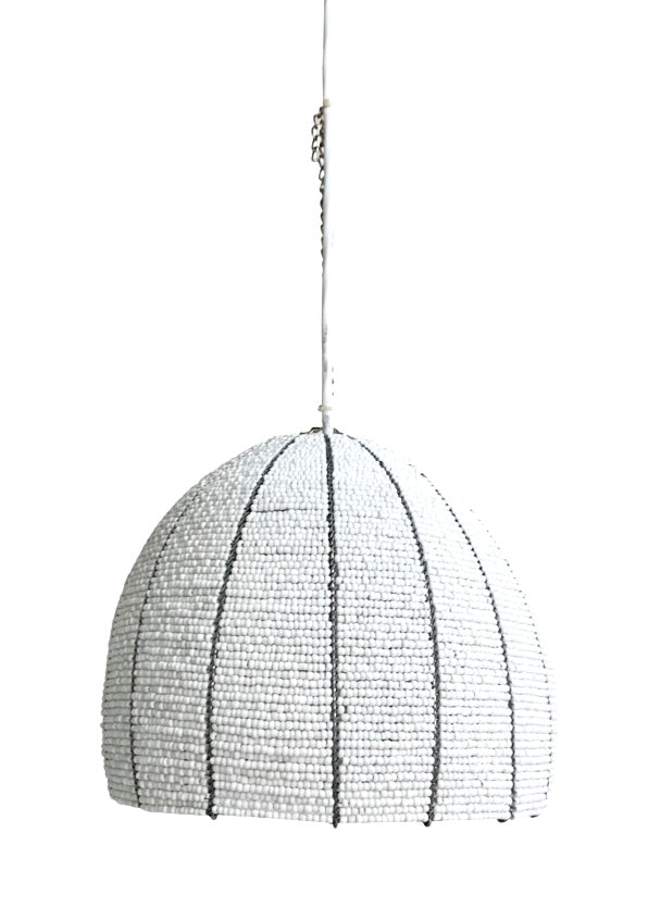 Artisan-crafted Kenyan beaded light pendant displayed, highlighting the intricate seed beadwork and unique design, perfect for adding a touch of African elegance to any interior space
