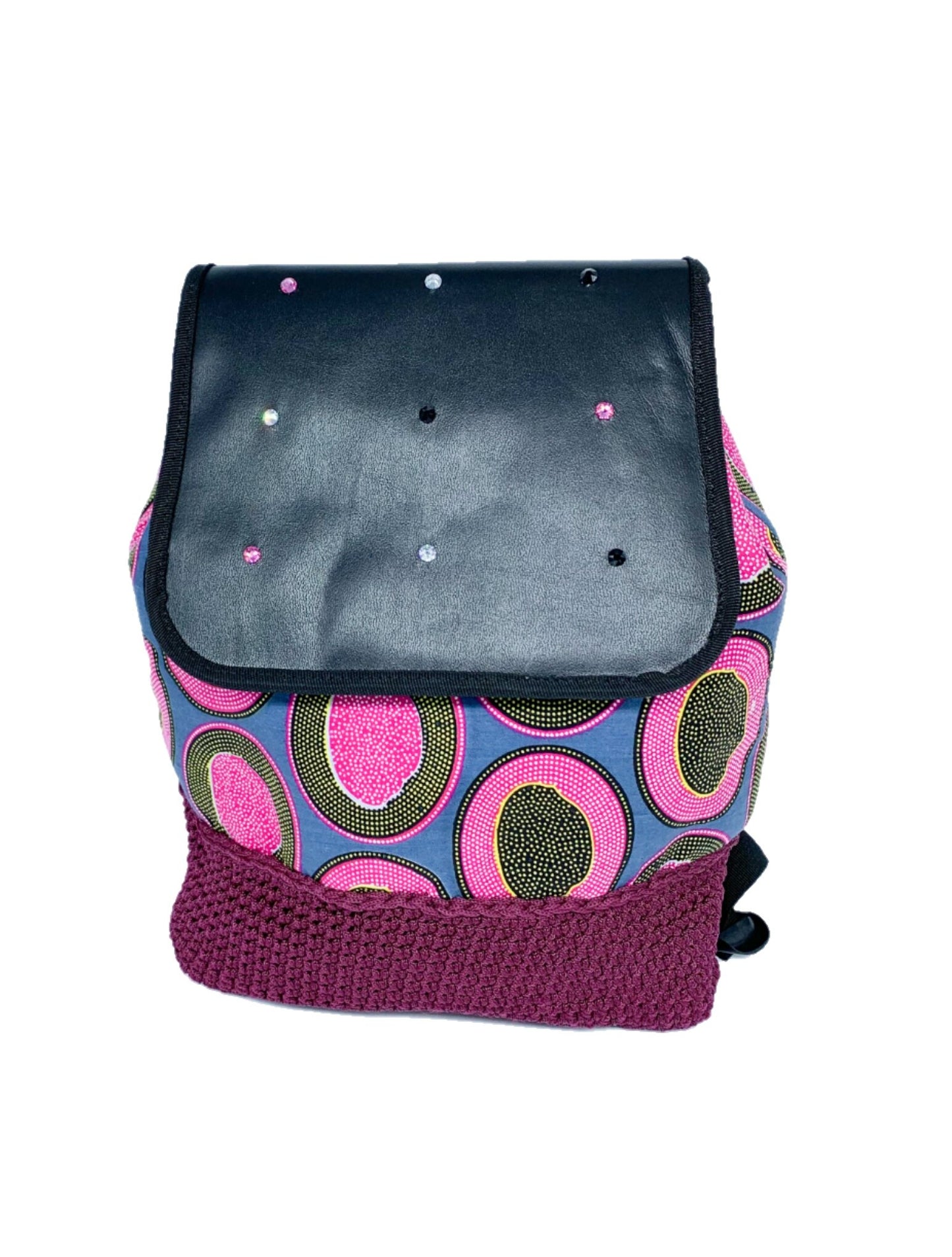Bea Handcrafted Ankara Leather flap Backpack: Boho Style with Plenty of Room for Adventure