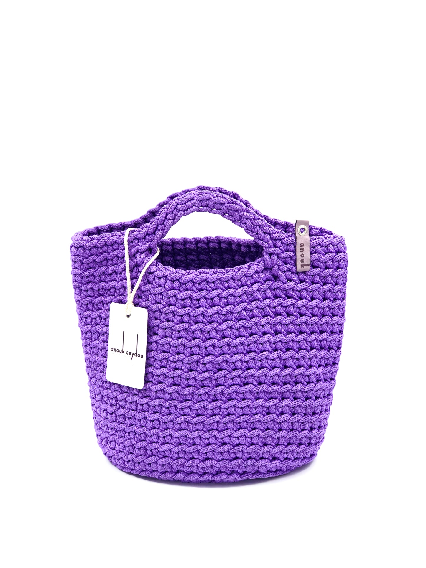 Scandinavian Handmade Crochet Tote Bag Short Handles Royal Purple