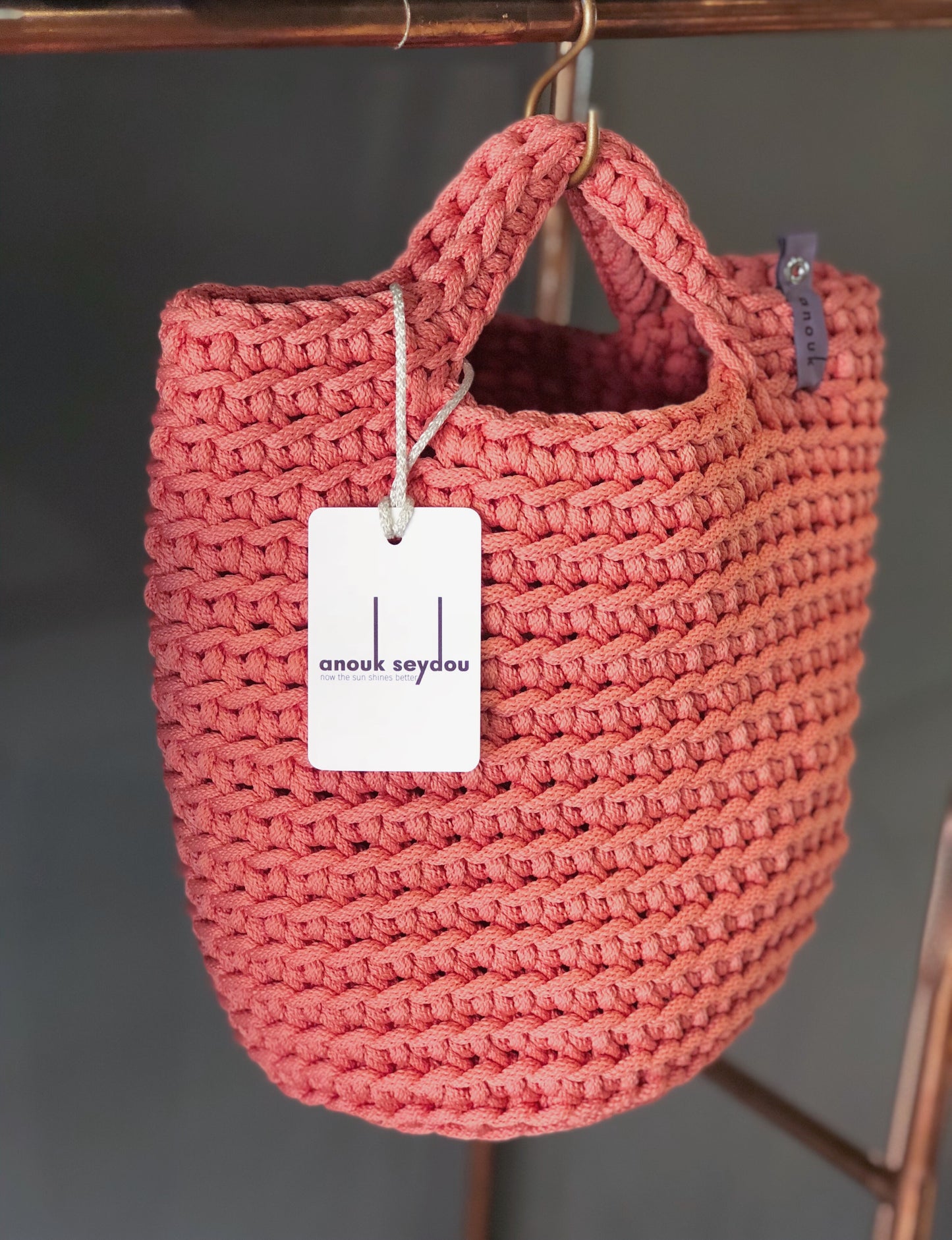 Scandinavian Style Handmade Tote Bag with Short Hands Salmon