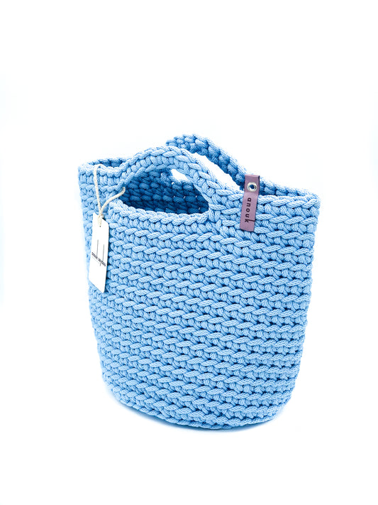 Scandinavian Style Handmade Crochet Bag with Short Handles Sky Blue