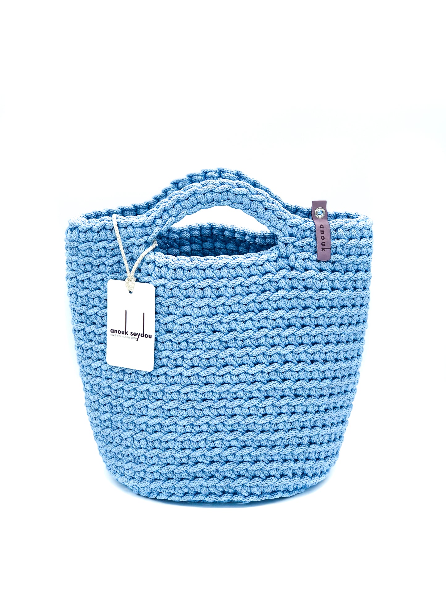 Scandinavian Style Handmade Crochet Bag with Short Handles Sky Blue