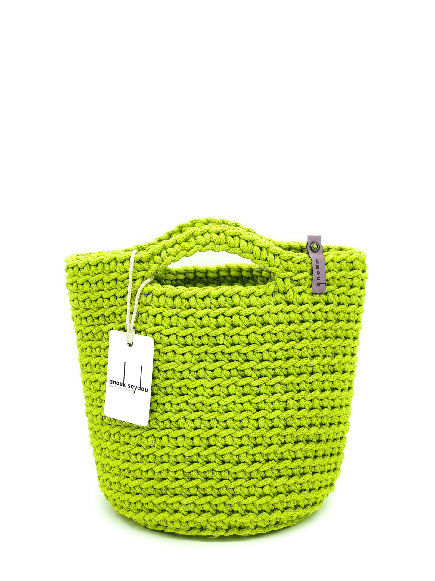 Scandinavian Style Handmade Crochet Tote Bag with Small Handles Spring Green