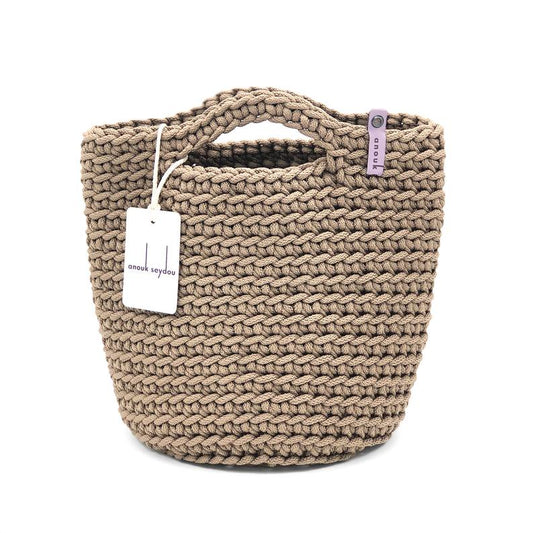 Scandinavian Style Handmade Crochet Tote Bag with Short Hands Taupe