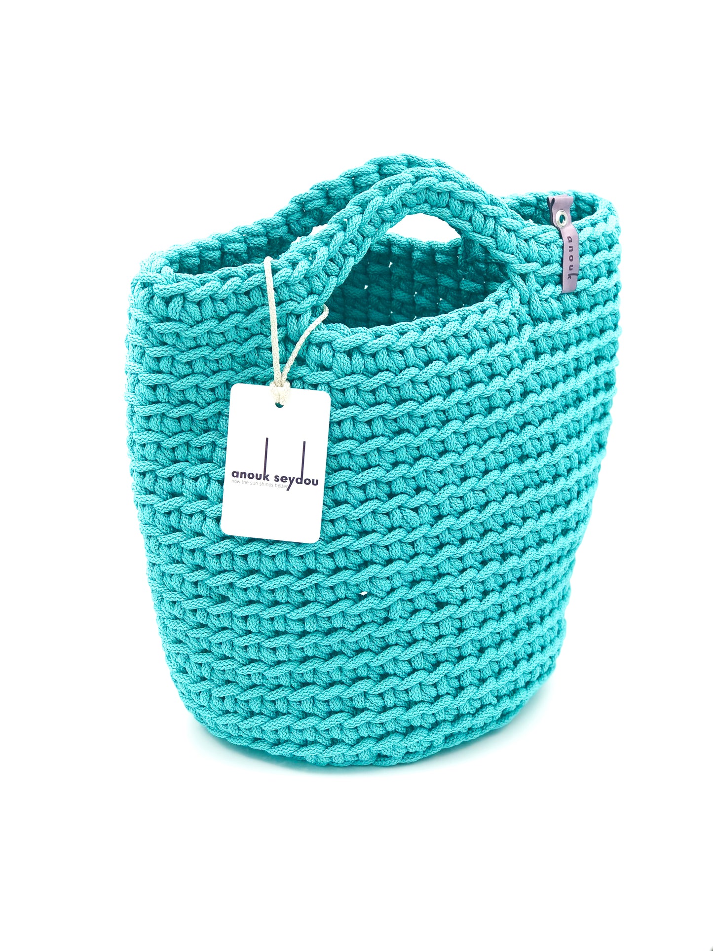 Scandinavian Style Handmade Crochet Tote Bag Teal with Short Handles