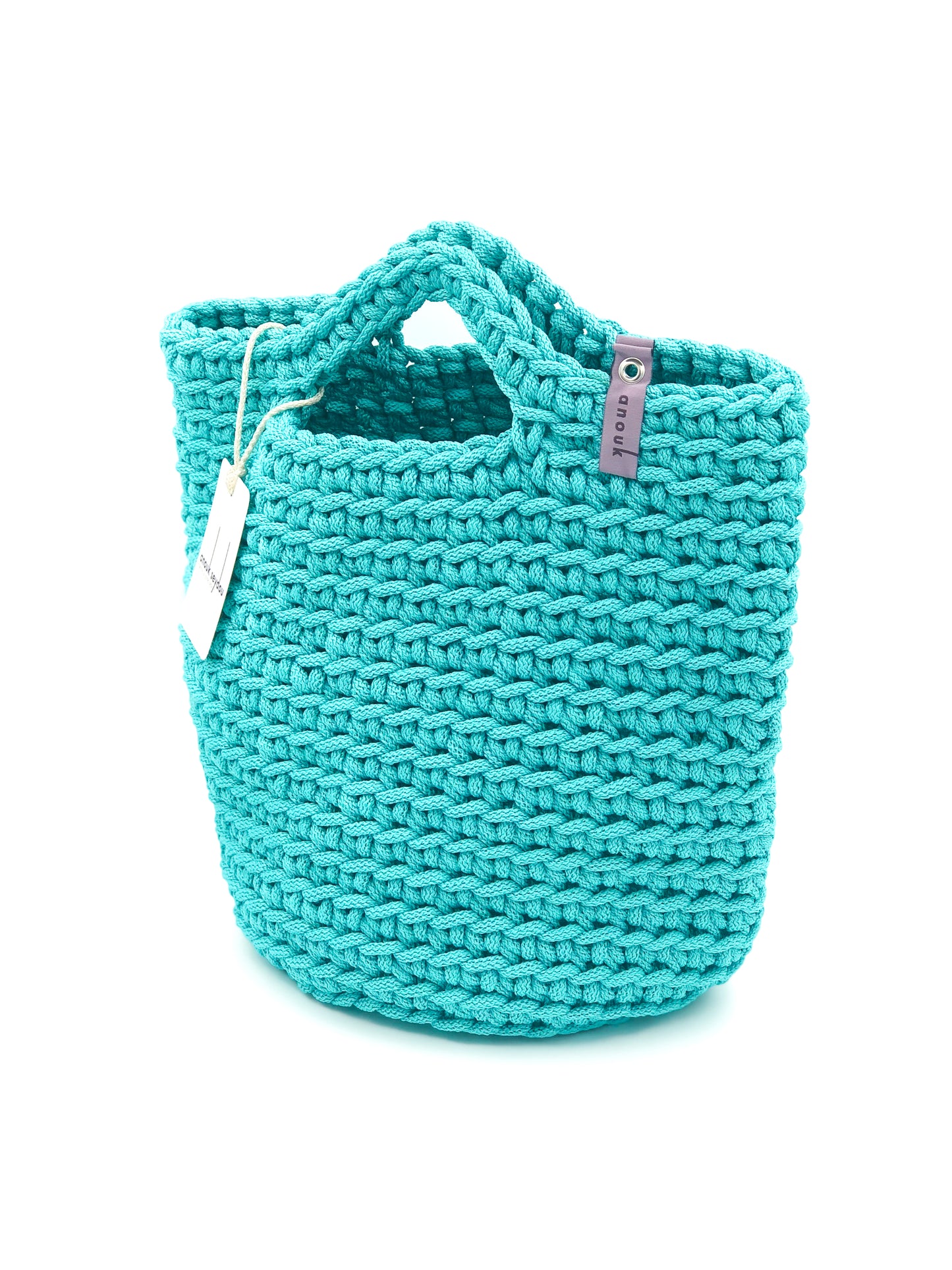 Scandinavian Style Handmade Crochet Tote Bag Teal with Short Handles