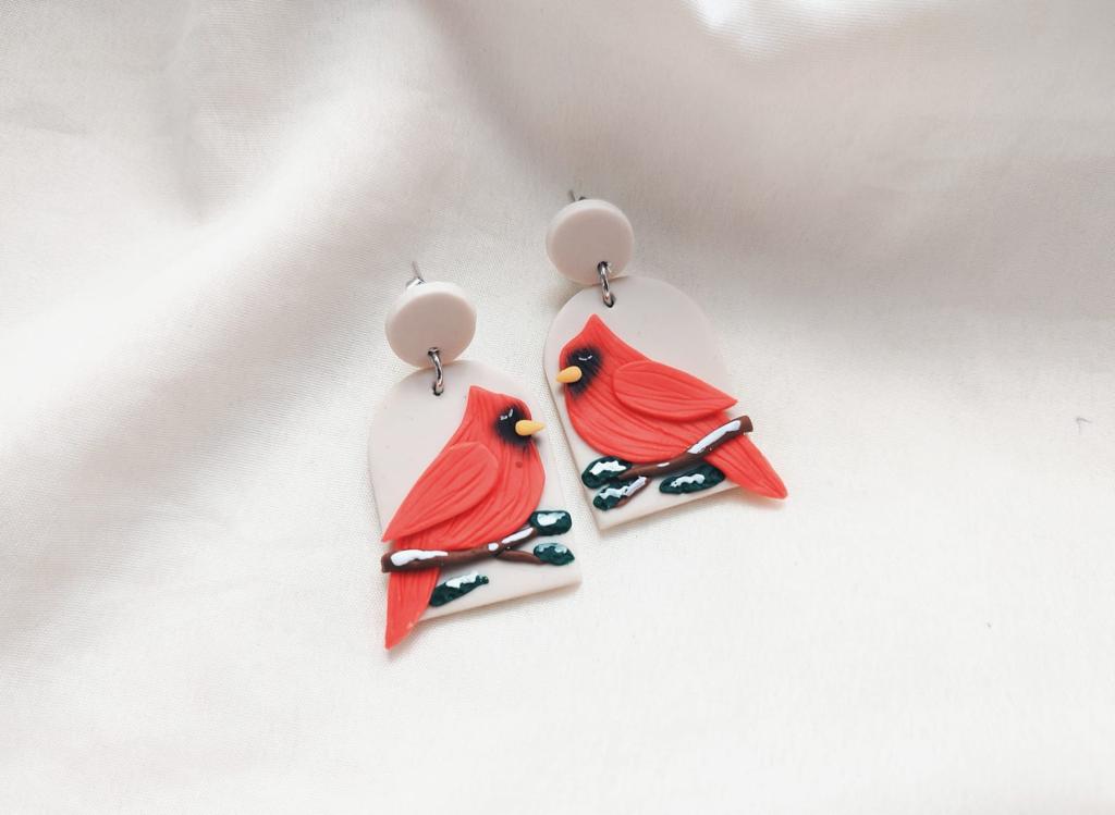 Cardinals bird Earrings, Cardinal Earrings, Christmas Earrings, Bird Earrings, Red Cardinal, Cardinal Gift, Polymer clay Cardinal, Animal Earrings