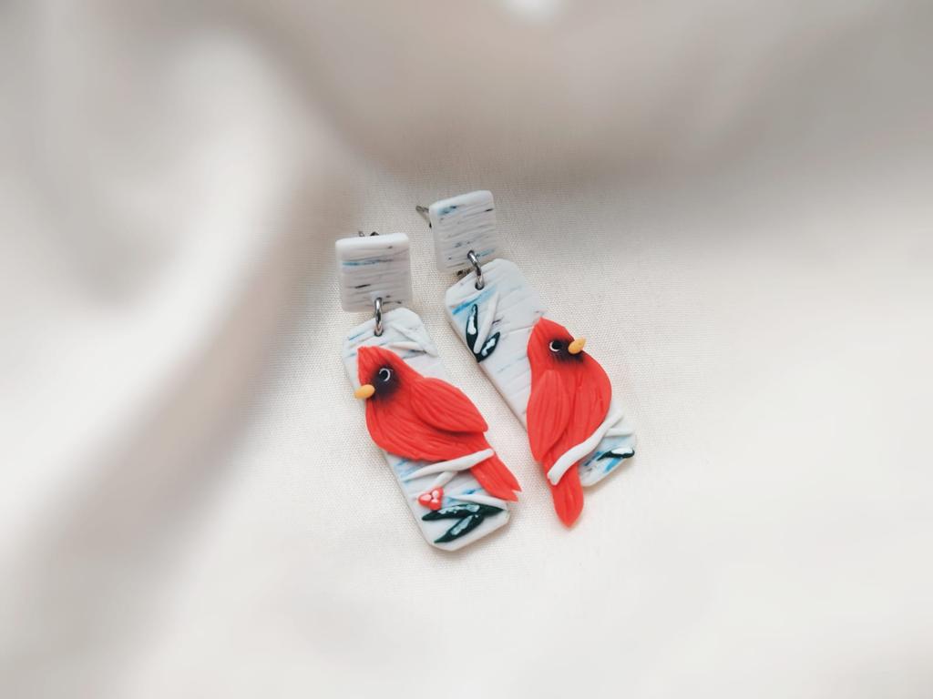 Cardinals bird Earrings, Cardinal Earrings, Christmas Earrings, Bird Earrings, Red Cardinal, Cardinal Gift, Polymer clay Cardinal, Animal Earrings