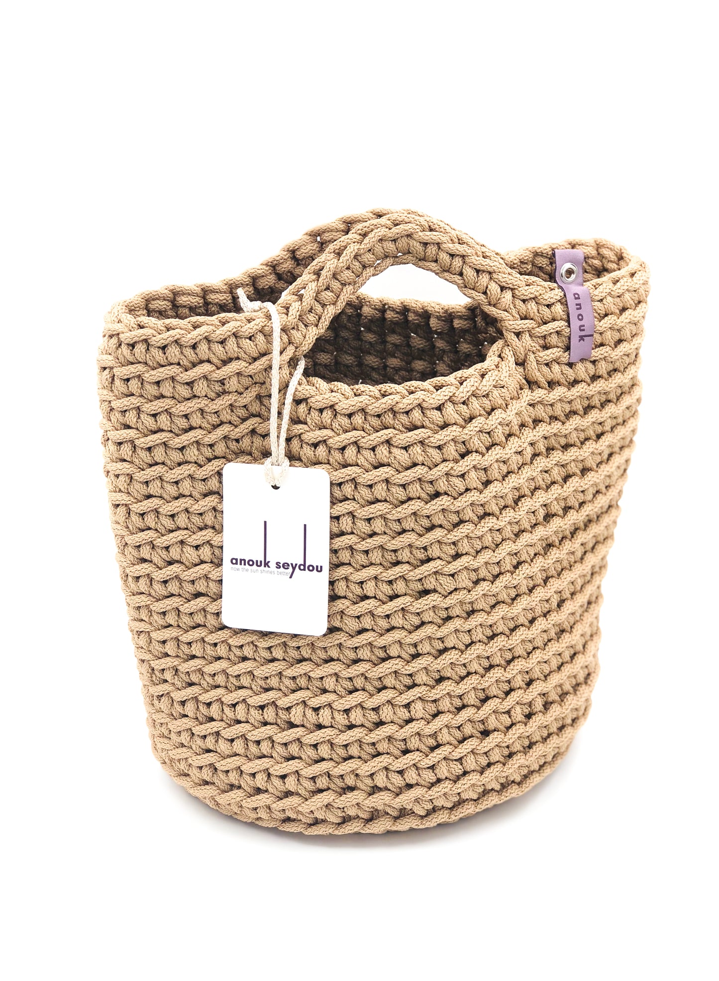 Scandinavian Style Handmade Crochet Tote Bag  with Short Handles White Coffee