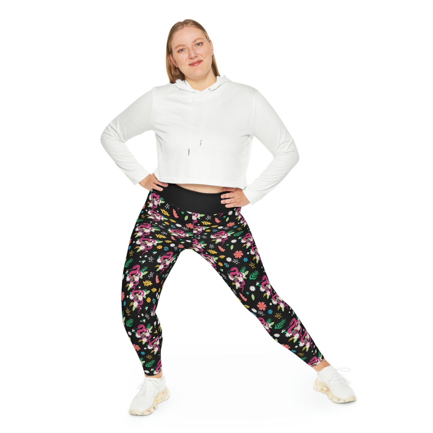 Snake Floral Plus Size Leggings One of a Kind Gift - Unique Workout Activewear tights for Mom fitness, Mothers Day, Girlfriend Christmas Gift