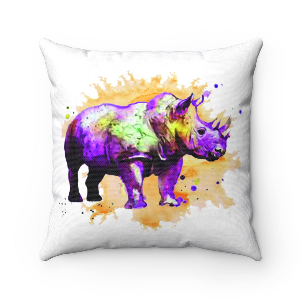 Rhino watercolor Spun Polyester Square Pillow