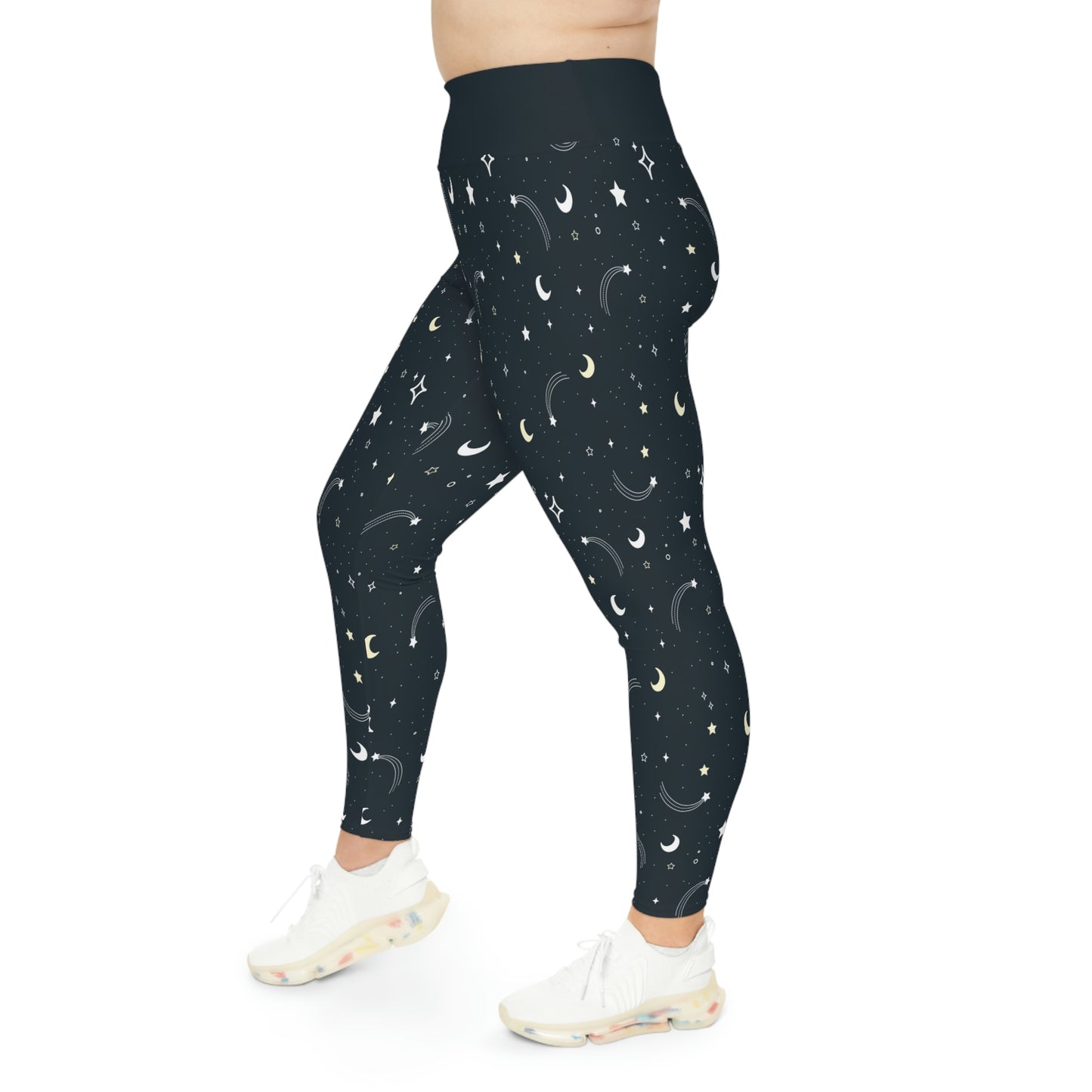 Celestial Moon Stars Plus Size Leggings One of a Kind Unique Workout Activewear tights for Mom fitness, Mothers Day, Girlfriend Christmas Gift