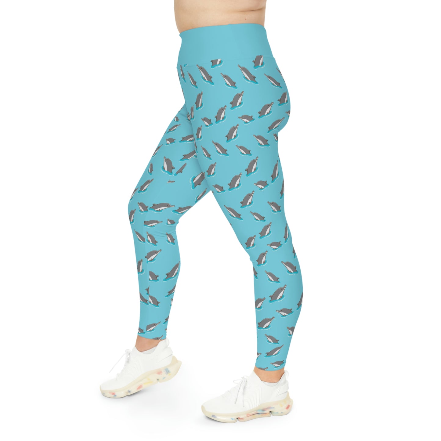 Dolphin Print Plus Size Leggings, Spandex Leggings