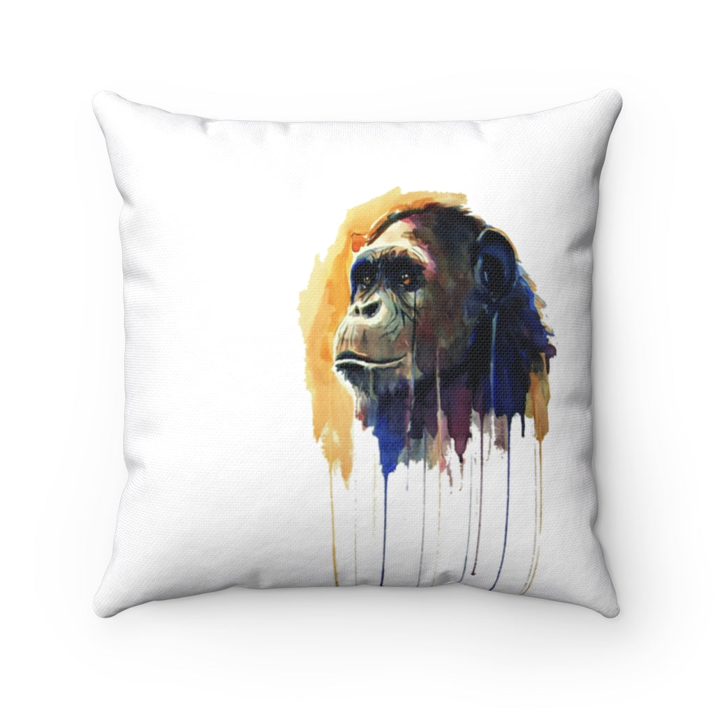 Chimpanzee Watercolor Spun Polyester Square Pillow