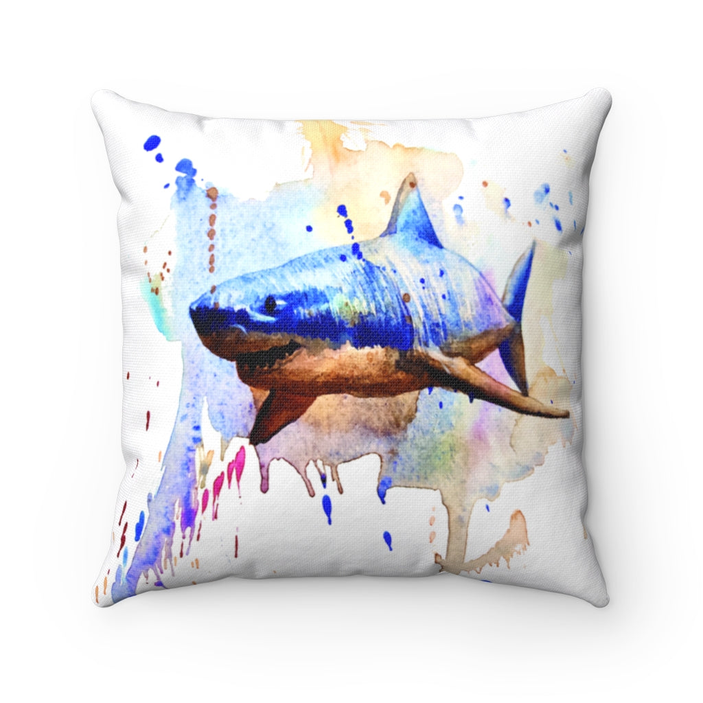 Shark watercolor Spun Polyester Square Pillow