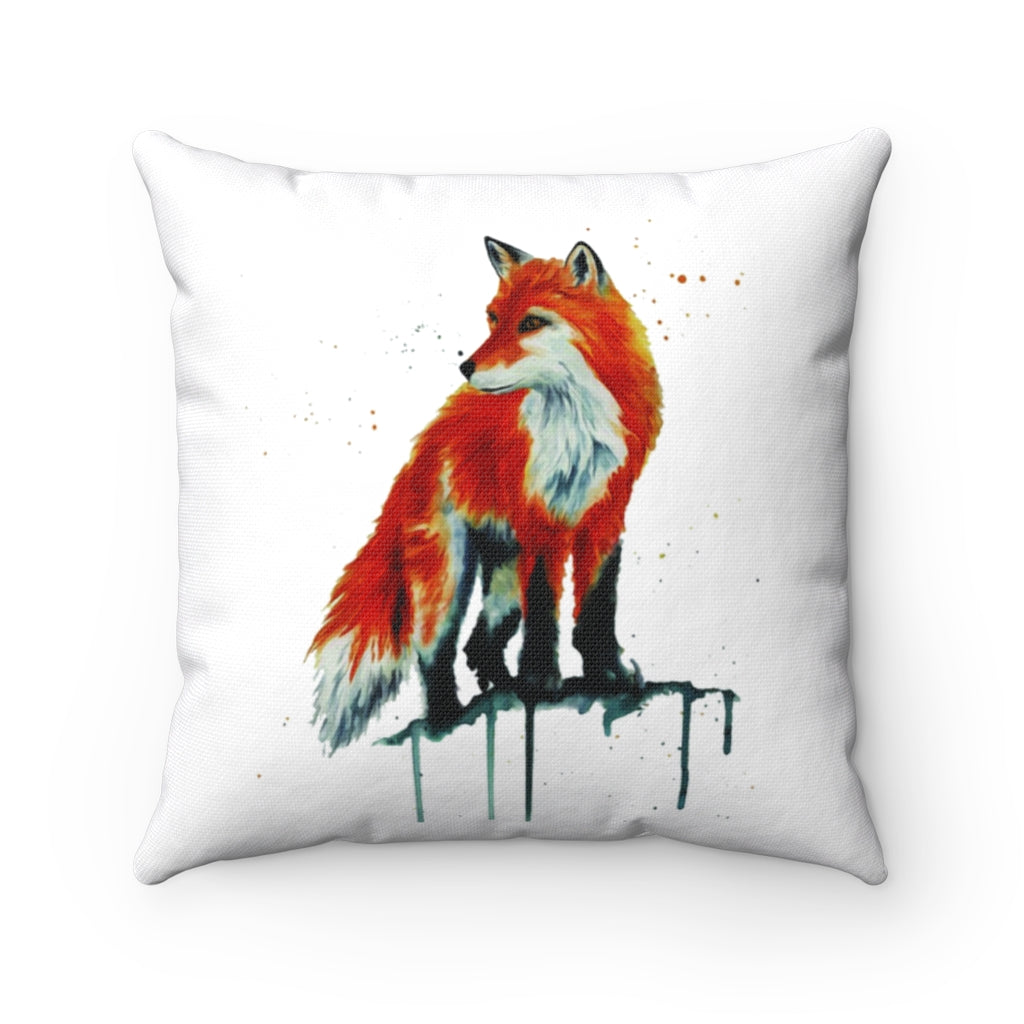 Fox Watercolor Spun Polyester Square Pillow
