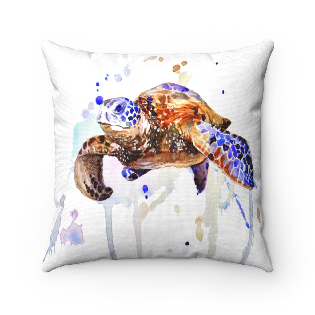 Turtle Watercolor Spun Polyester Square Pillow