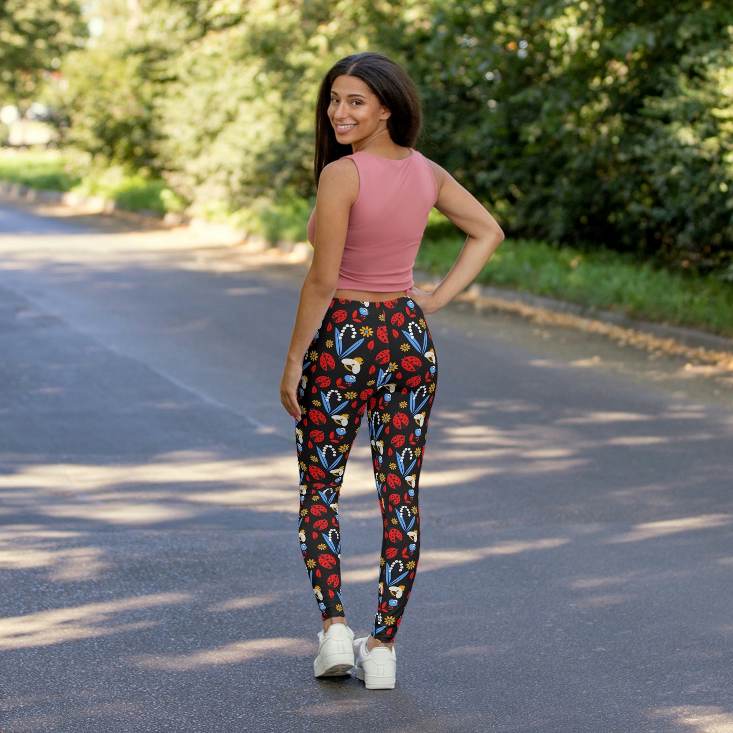 Ladybugs Cute Summer Women Leggings, One of a Kind Gift - Unique Workout Activewear tights for Wife, Girlfriend, Mothers Day Gift