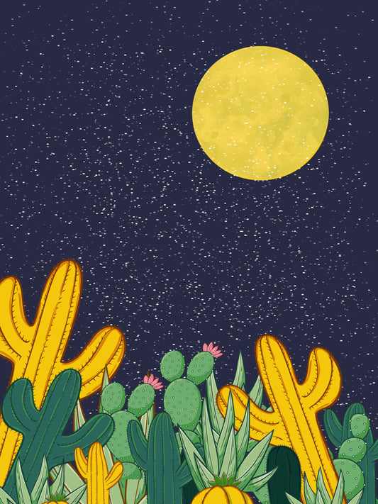 Cactus and Yellow moon Premium Matte vertical posters