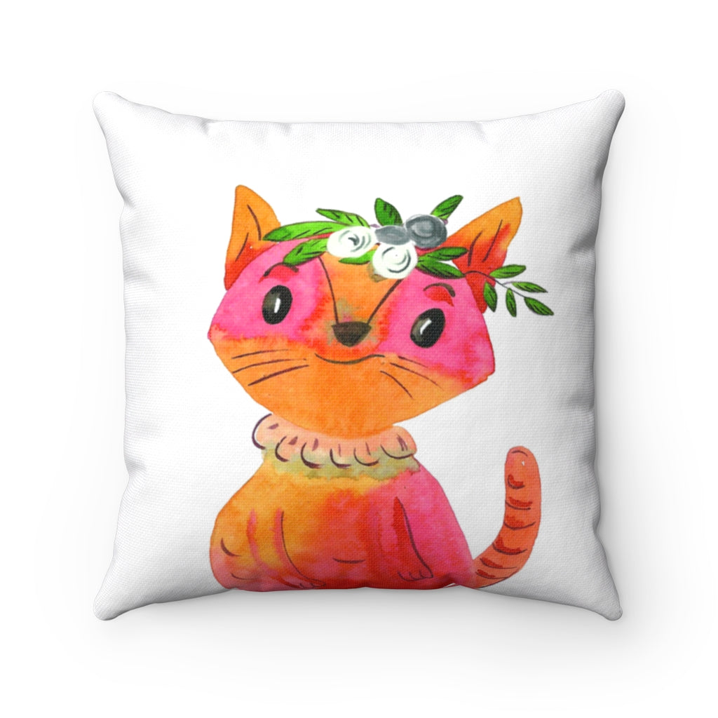 Crown  Cat watercolor Spun Polyester Square Pillow