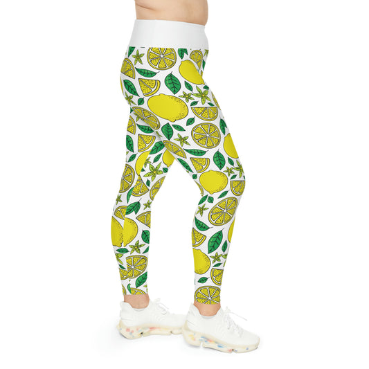 Lemon Summer Plus Size Leggings One of a Kind Unique Workout Activewear tights for Mom fitness, Mothers Day, Girlfriend Christmas Gift
