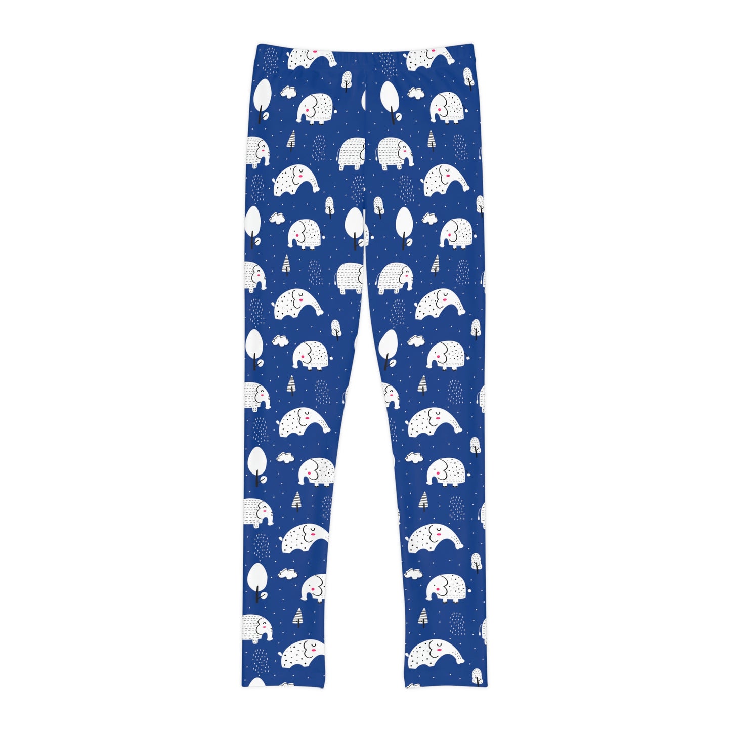 Blue Elephant Youth Full-Length Leggings, Elephant Print Leggings, Animal Lovers Leggings, Safari Kids Leggings