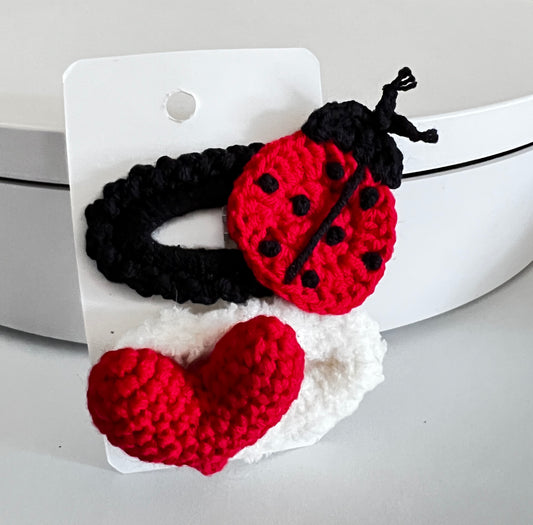 Valentine Crochet Trim Snap Hair Clips, Hair barrettes for kids